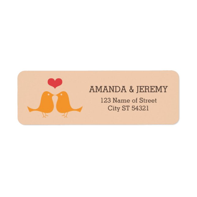 Etiqueta Moderno retro Vinyl Grabar Aves de Amor Boda (Frente)