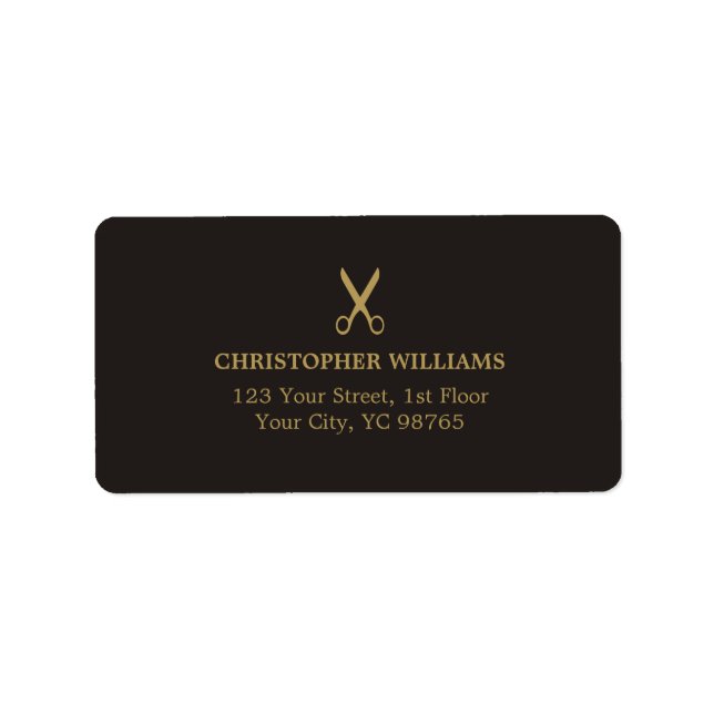 Etiqueta Moderno Salón Masculino Oscuro Faux Gold (Frente)
