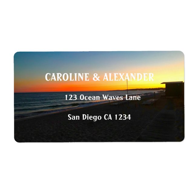 Etiqueta Moderno Sunset Ocean Sunset Tropical Beach Wedding (Frente)