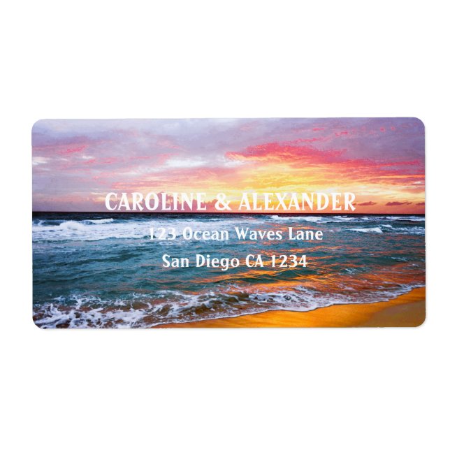 Etiqueta Moderno Sunset Ocean Tropical Beach Wedding (Frente)