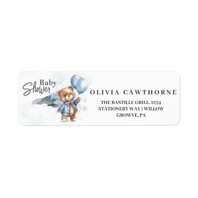 Etiqueta Moderno Teddy Bear Baby Boy Shower (Frente)
