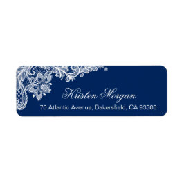 Etiqueta Moderno y elegante Navy Blue Floral Lace RSVP