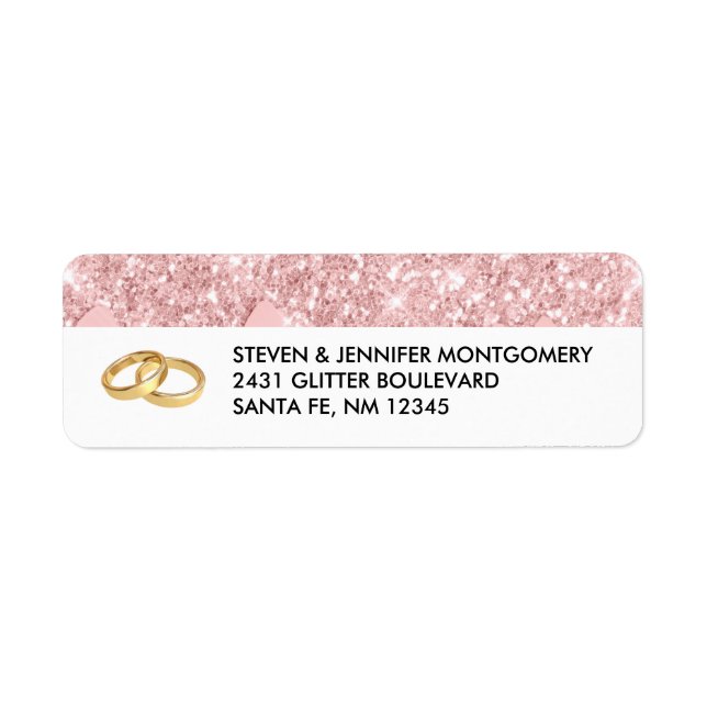 Etiqueta Moderno y moderno anillo Purpurina rosado y Boda d (Frente)