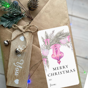 Etiqueta Modernos Navidades de color de agua rosado de colo