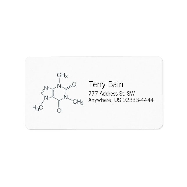 Etiqueta Molécula cafeína para amantes del café (Frente)