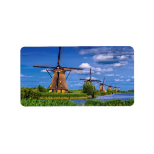 Etiqueta Molinoes de viento en Kinderdijk, Holanda, Países