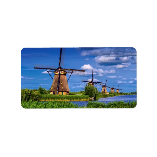 Etiqueta Molinos de viento en Kinderdijk, Holanda, Países B (Frente)