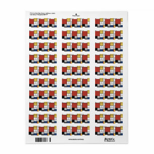 Etiqueta Mondrian Pintura de Plano Rojo Amarillo Azul Gris 