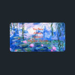 Etiqueta Monet Pink Water Lilies<br><div class="desc">Las nenúfares rosa de Monet se dirigen a las etiquetas con hermosos nenúfares rosas flotando en un estanque azul tranquilo con colchonetas de lirios. Un gran regalo de Monet para los amantes del impresionismo y del arte francés. Impresionismo natural sereno con flores y paisajes pintorescos de estanques.</div>