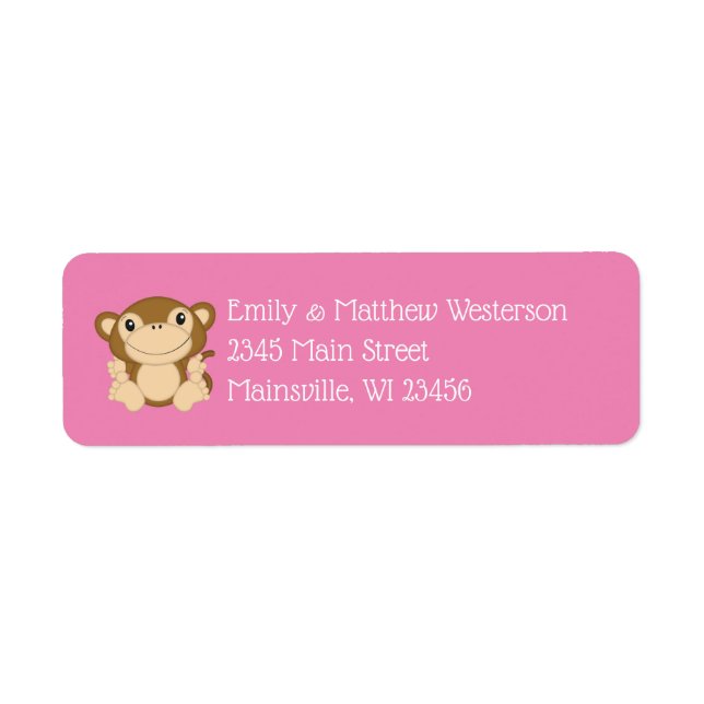 Etiqueta Monkey Baby Shower Pink (Frente)