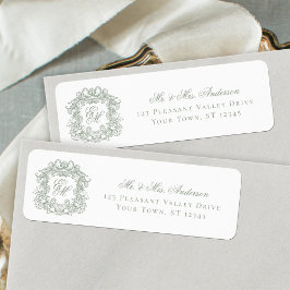 Etiqueta Monogram Crest Sage Green Wedding Return Address