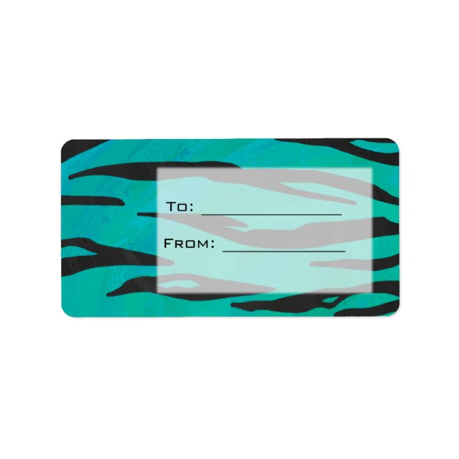 Etiqueta Monogram Tiger Black and Teal Print Pattern (Frente)
