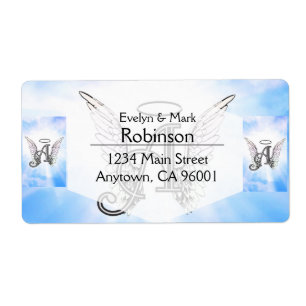 Etiqueta Monograma A inicial, Angel Wings & Halo con nubes