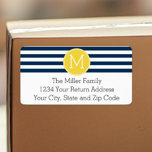 Etiqueta Monograma amarillo con patrón blanco rayado