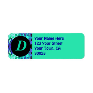 Etiqueta Monograma azul turquesa