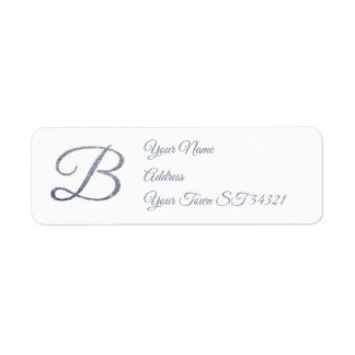 Etiqueta Monograma B de brillo plateado elegante personaliz