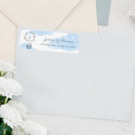 Etiqueta Monograma Balón de aire caliente Teddy Bear Nubes