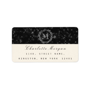 Etiqueta Monograma blanco negro RSVP Creamy Ivory