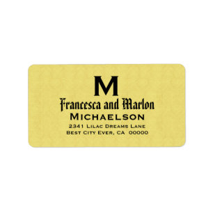 Etiqueta Monograma Boda amarillo y negro personalizado