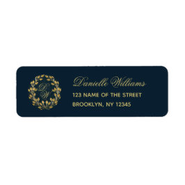 Etiqueta Monograma Caligrafía Elegante Corona Azul Marino D