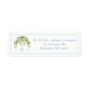 Etiqueta Monograma Cinta Azul Floral Elegante Dirección de 