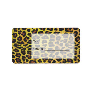 Etiqueta Monograma con leopardo marrón y amarillo