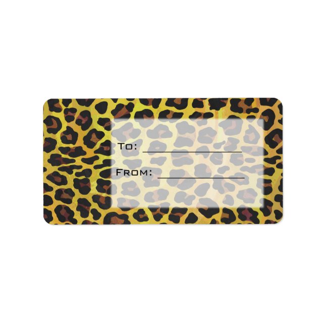 Etiqueta Monograma con leopardo marrón y amarillo (Frente)
