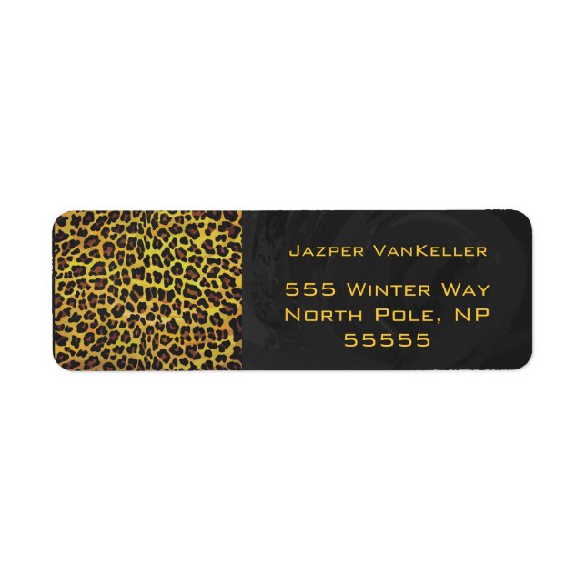 Etiqueta Monograma con leopardo marrón y amarillo (Frente)