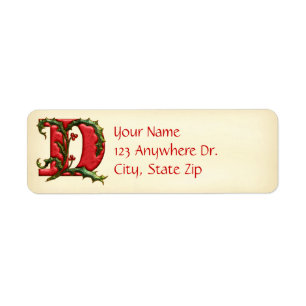 Etiqueta Monograma D del acebo del navidad