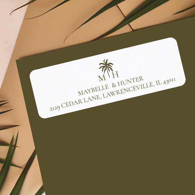 Etiqueta Monograma de árbol de palmas tropicales mínimo bla (Minimal Tropical Palm Tree Monogram White Label)