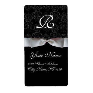 ETIQUETA MONOGRAMA DE BLANCO Y NEGRO RIBBON DAMASK