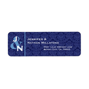 Etiqueta Monograma de bodas AZUL de NAVY Damask