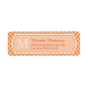 Etiqueta Monograma De Cuatrefoil Naranja Elegante Con Nombr