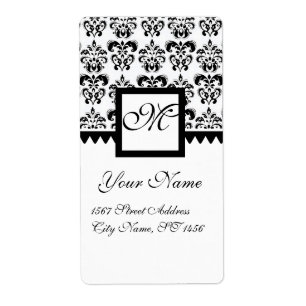 ETIQUETA MONOGRAMA DE DAMASK EN BLANCO Y NEGRO,
