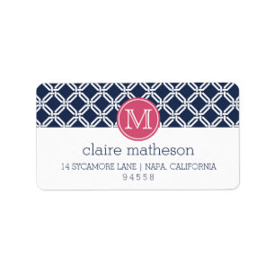 Etiqueta Monograma de enlace de enlace de octágono rosado y