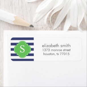 Etiqueta Monograma de franjas grises y azules