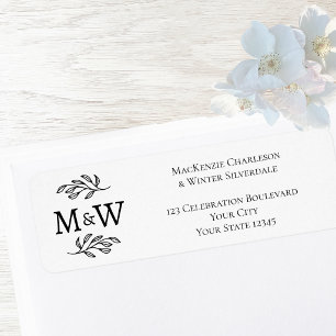 Etiqueta Monograma de Pareja Dirección de Regreso de Boda E