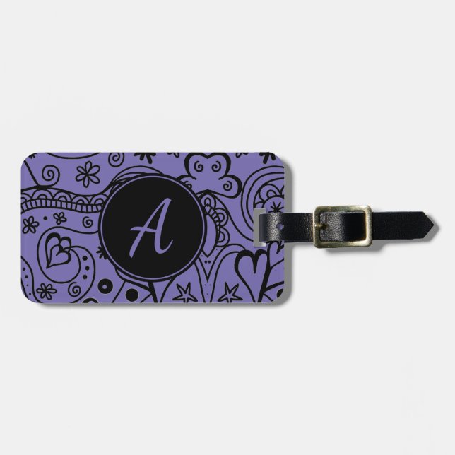 Etiqueta Monograma de Personalizado negro y púrpur (Frente Horizontal)