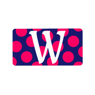 Etiqueta Monograma de punto rosa brillante azul y medio noc