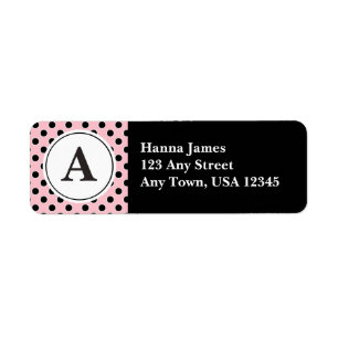 Etiqueta Monograma de puntos de polka rosa y negro