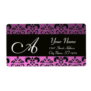 ETIQUETA MONOGRAMA DE PURPLE NEGRO DAMASK