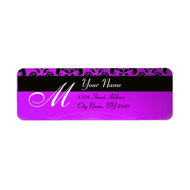 ETIQUETA MONOGRAMA DE PURPLE NEGRO DAMASK (Frente)