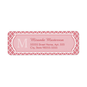 Etiqueta Monograma De Quatrefoil Rosa De moda Con Nombre