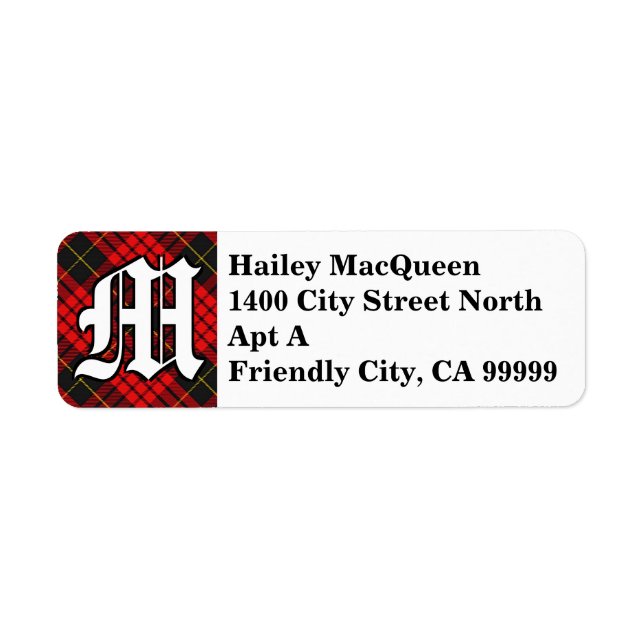Etiqueta Monograma del clan Regal MacQueen Tartan (Frente)