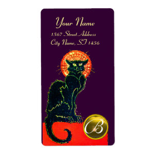 ETIQUETA MONOGRAMA DEL PARTIDO GATO HALLOWEEN NEGRO