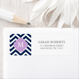Etiqueta Monograma del patrón zigzags de azul y lavanda