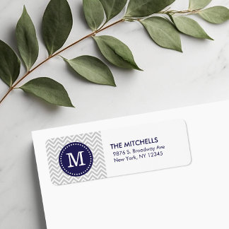 Etiqueta Monograma del Personalizado Chevron moderno gris y