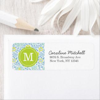 Etiqueta Monograma del Personalizado de Damasco Floral Retr
