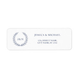 Etiqueta Monograma elegante Boda de guirnaldas azules de la