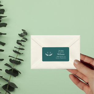 Etiqueta Monograma Elegante Verde Tono de Joyería Dirección